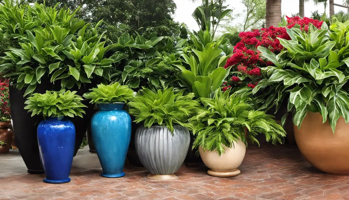 A variety of potted plants in different sizes and colors, arranged in an aesthetically pleasing manner.
