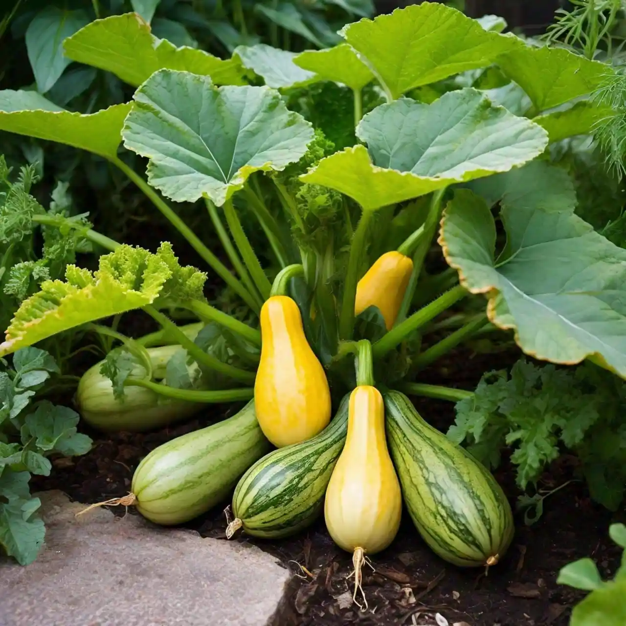 Crookneck Squash plant growing