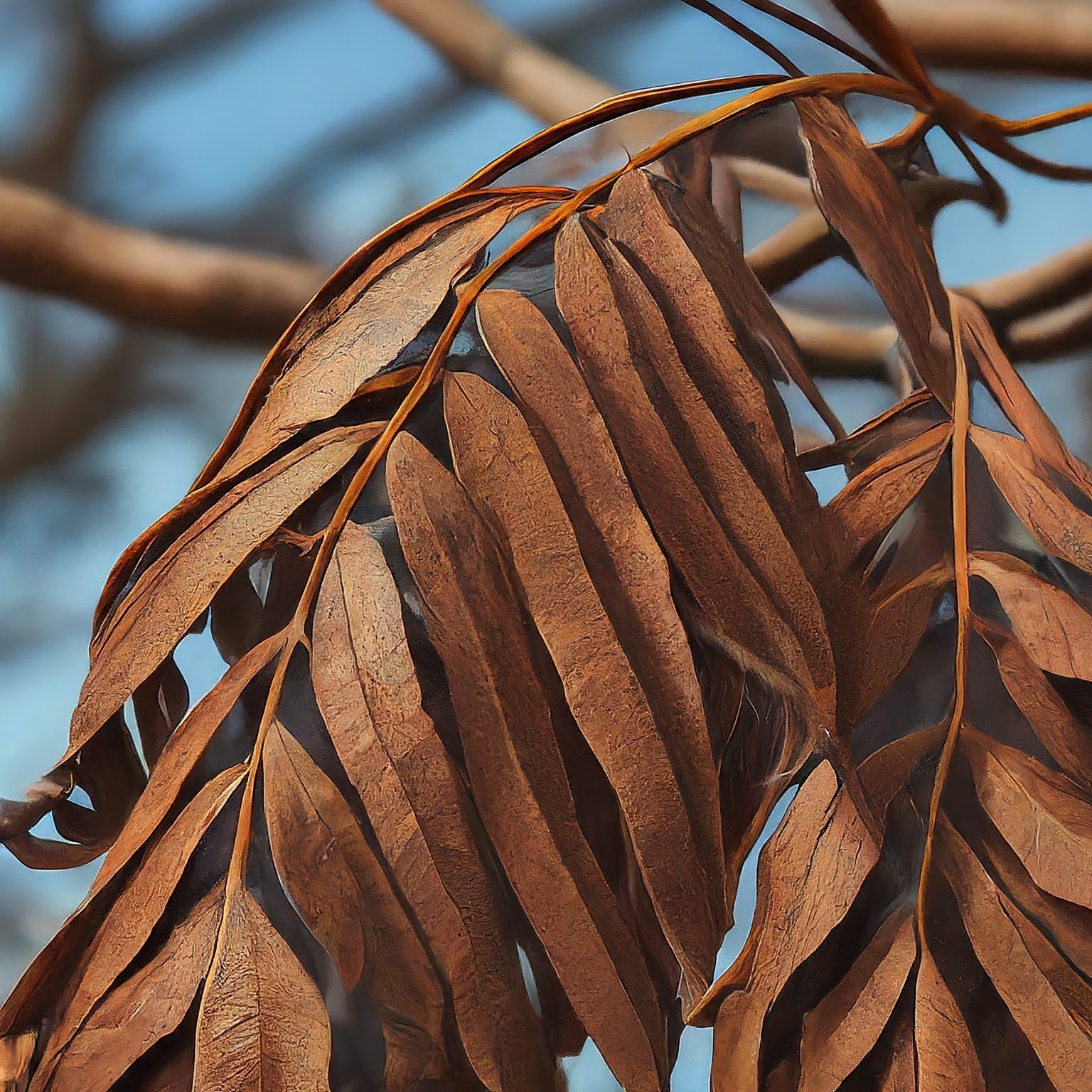 Jacaranda branch completely brown and shriveled