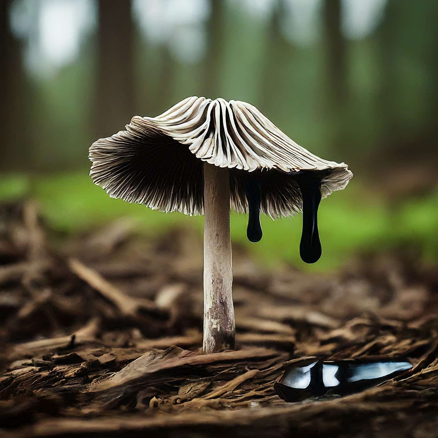 Pleated Inkcap mushroom transitioning