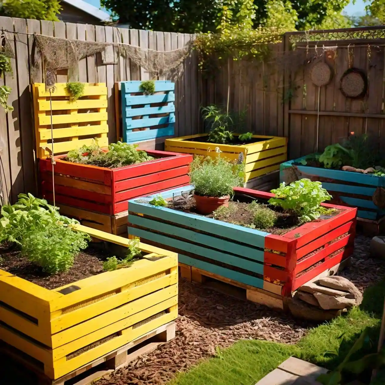 backyard garden with multiple raised garden beds