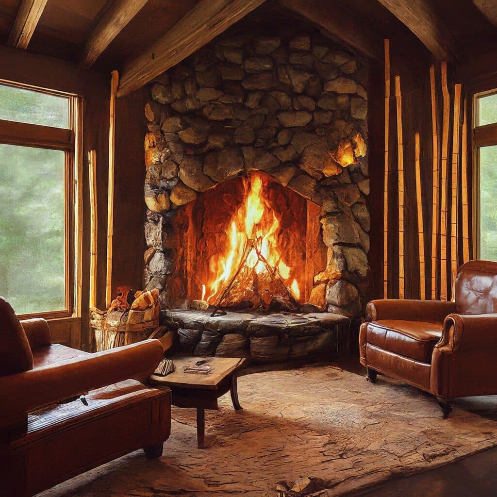 bamboo fire crackles in a fireplace