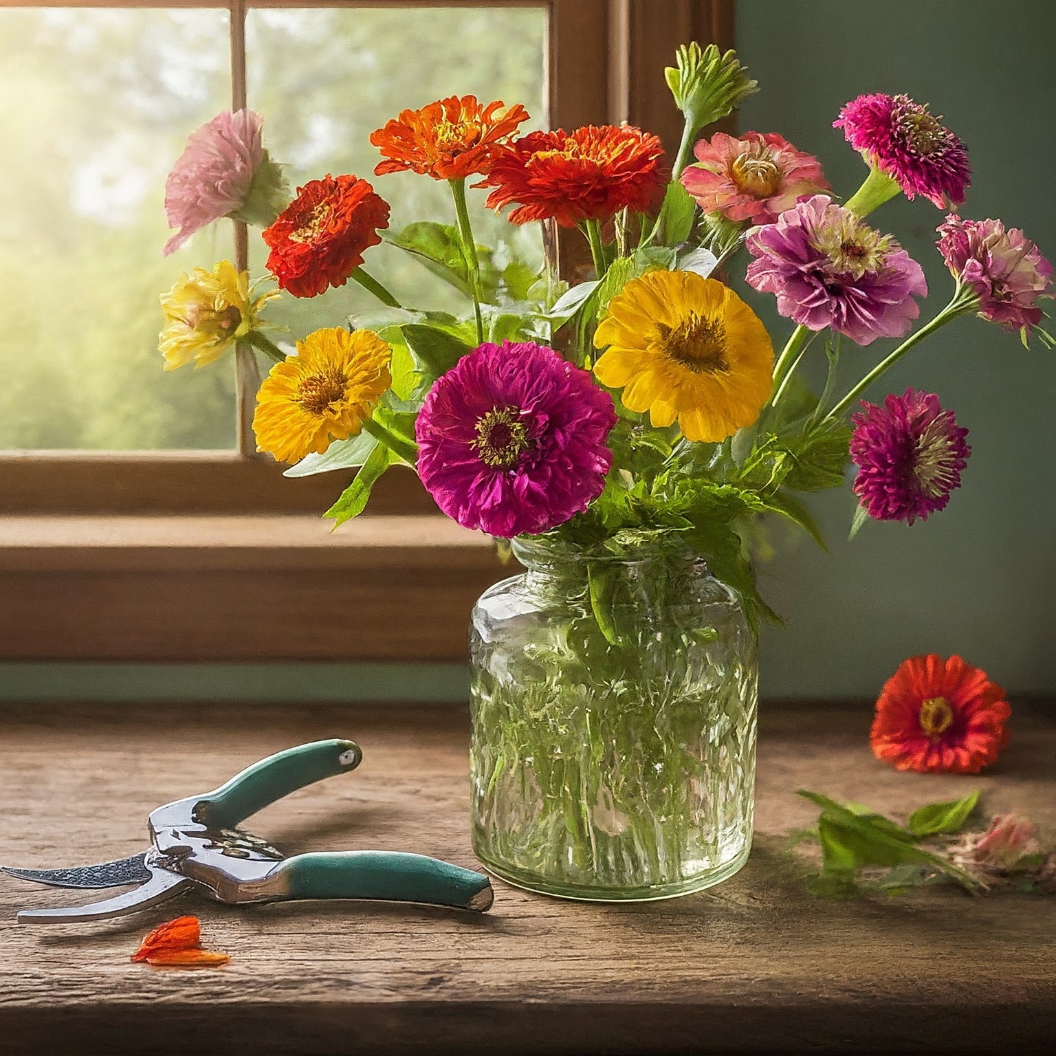 bouquet of freshly cut zinnias