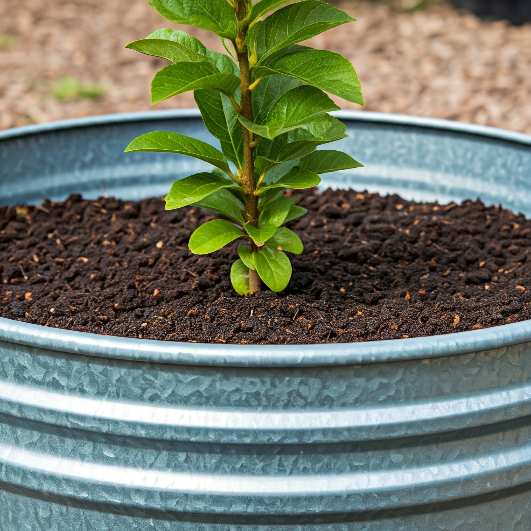 close-up view of a 25-gallon tree planter