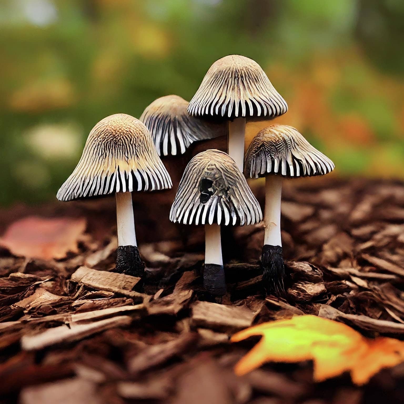 cluster of inky cap mushrooms