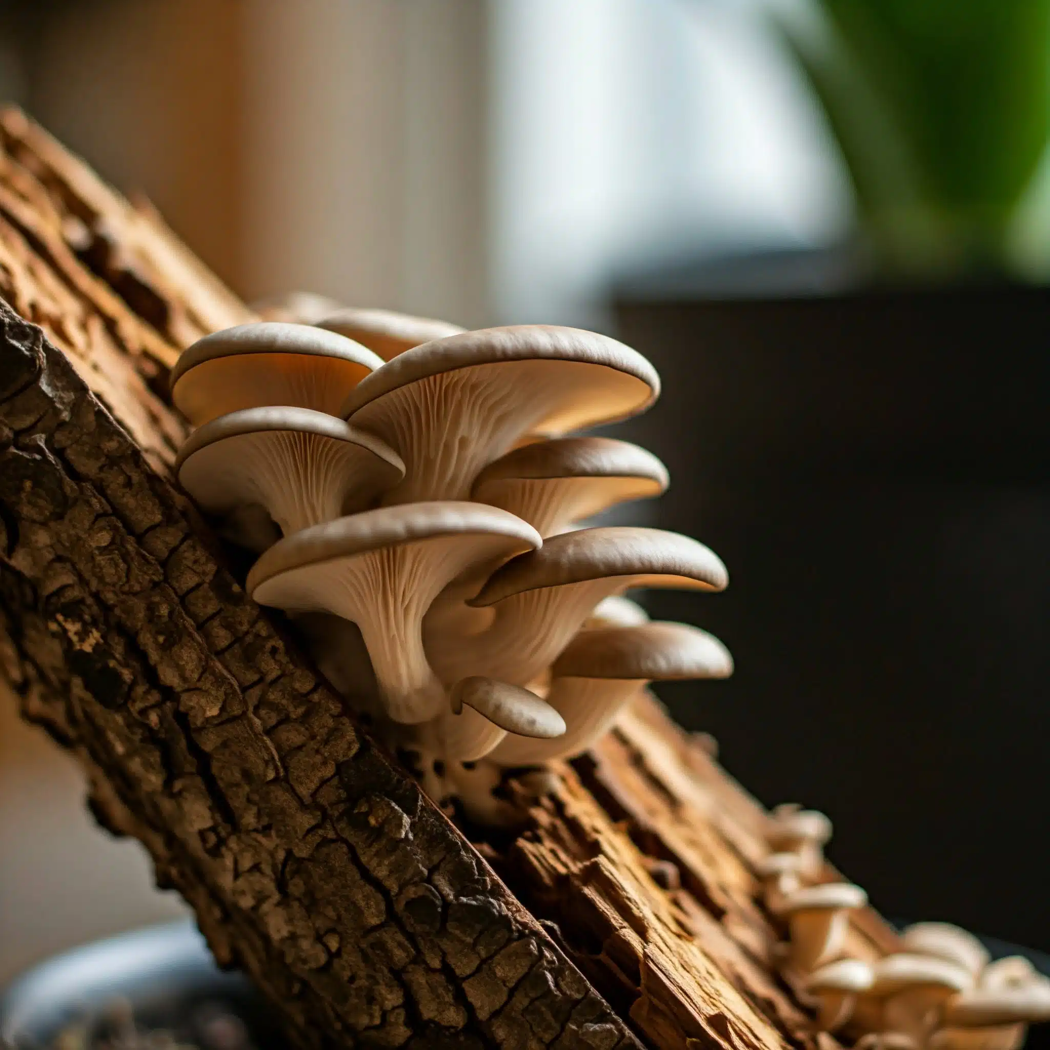 cluster of oyster mushrooms emerging