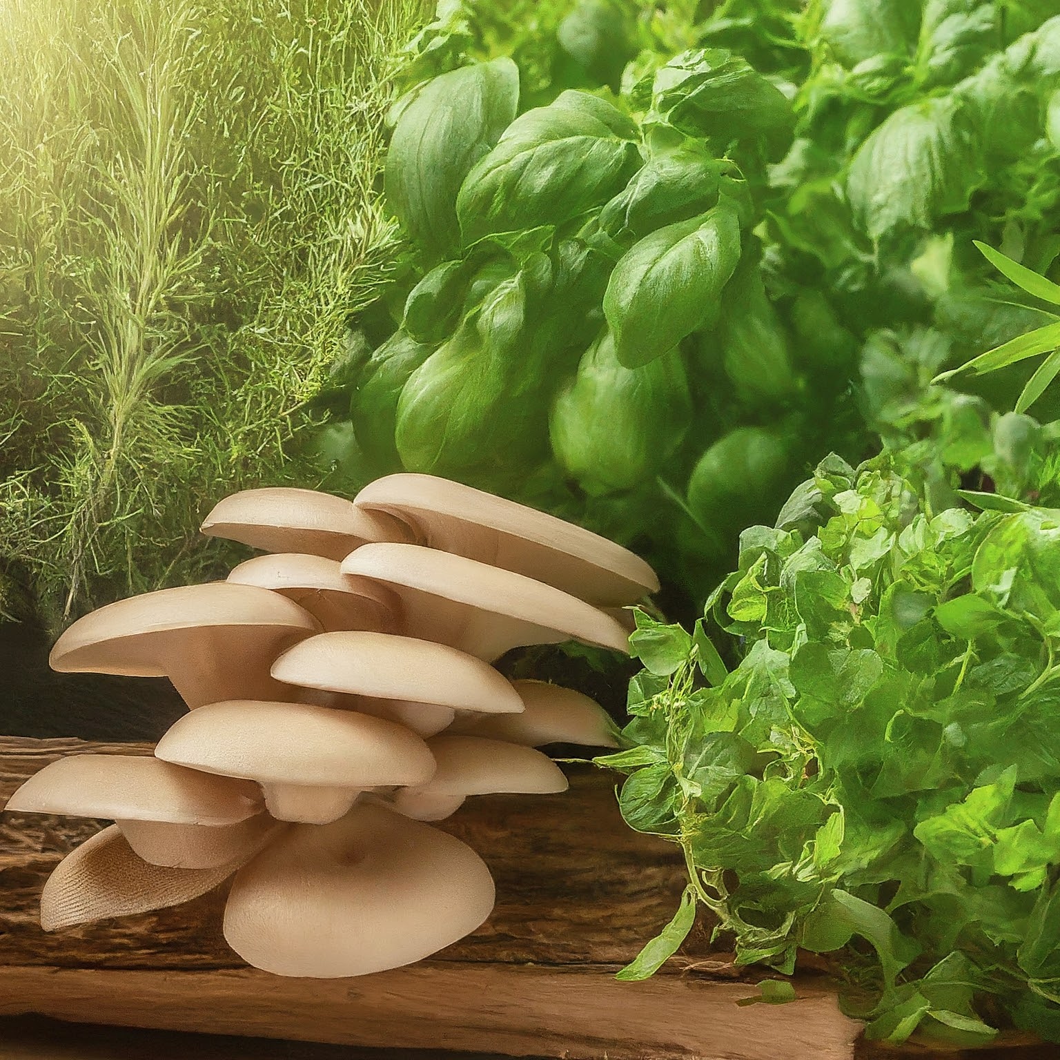 cluster of oyster mushrooms growing on a log