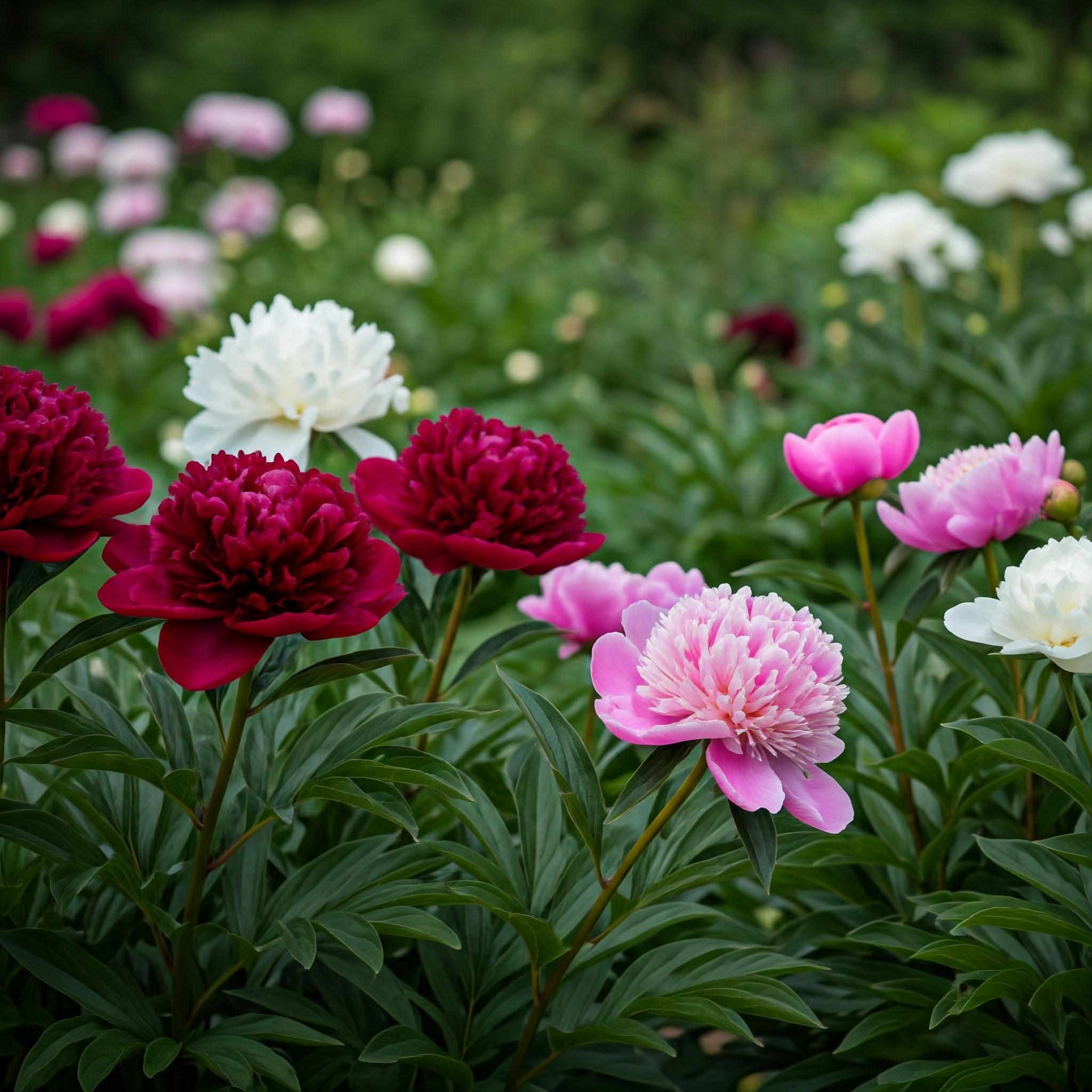 cluster of peony (Paeonia) plants