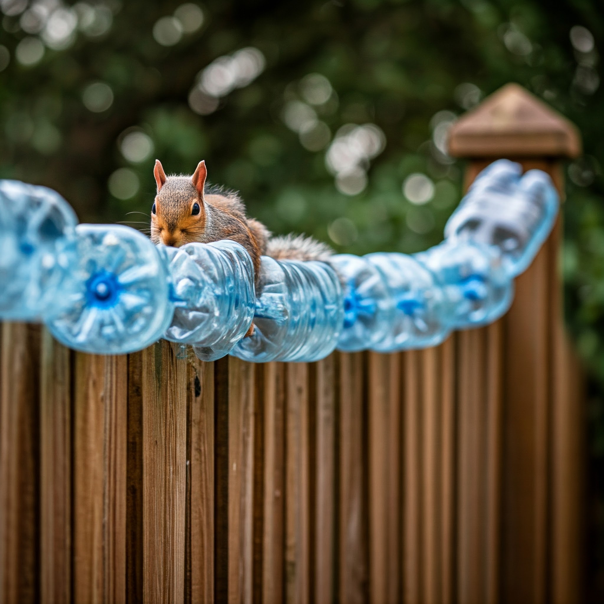 collection of plastic soda bottles top of a wooden fence