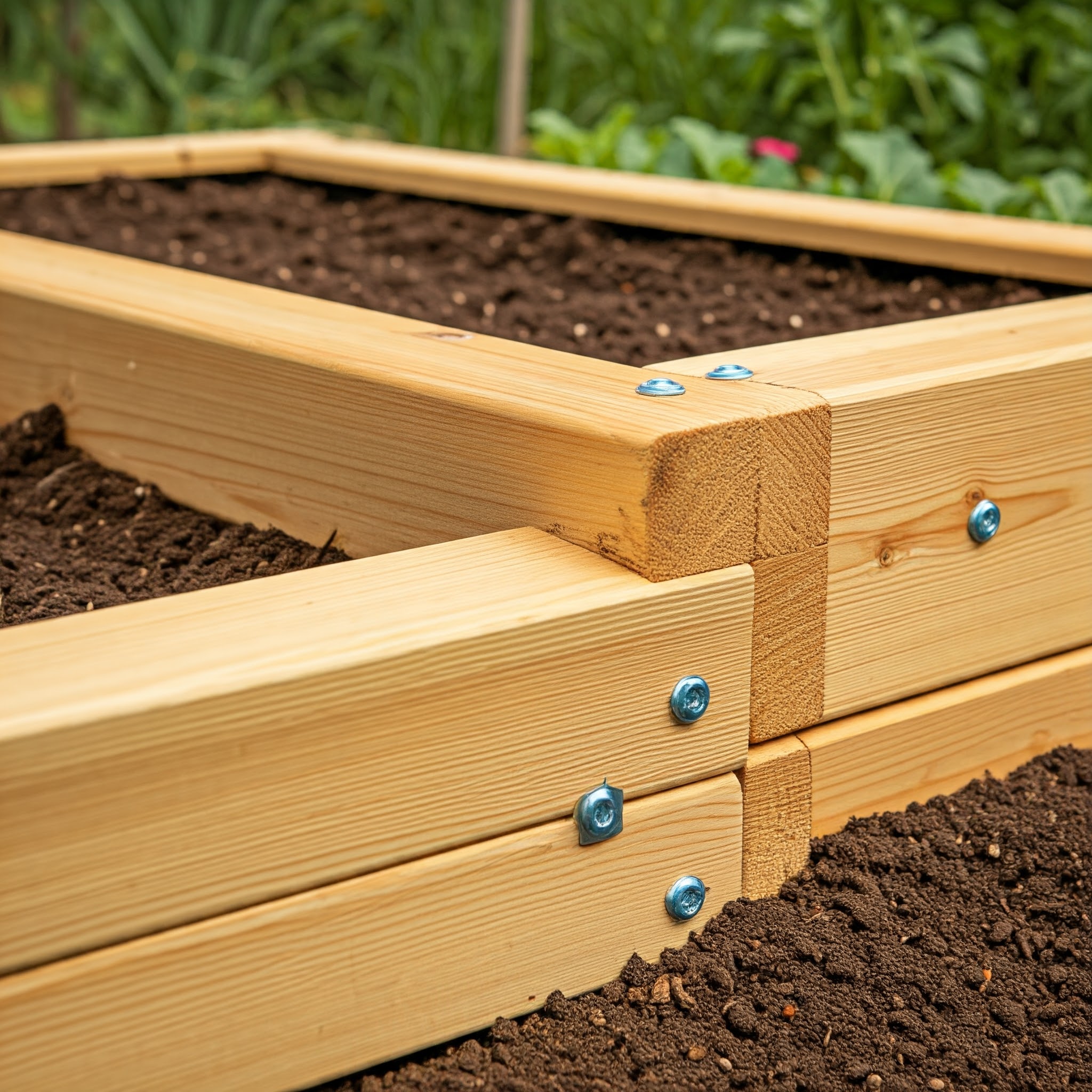 craftsmanship of the carefully assembled U-shaped garden bed frame