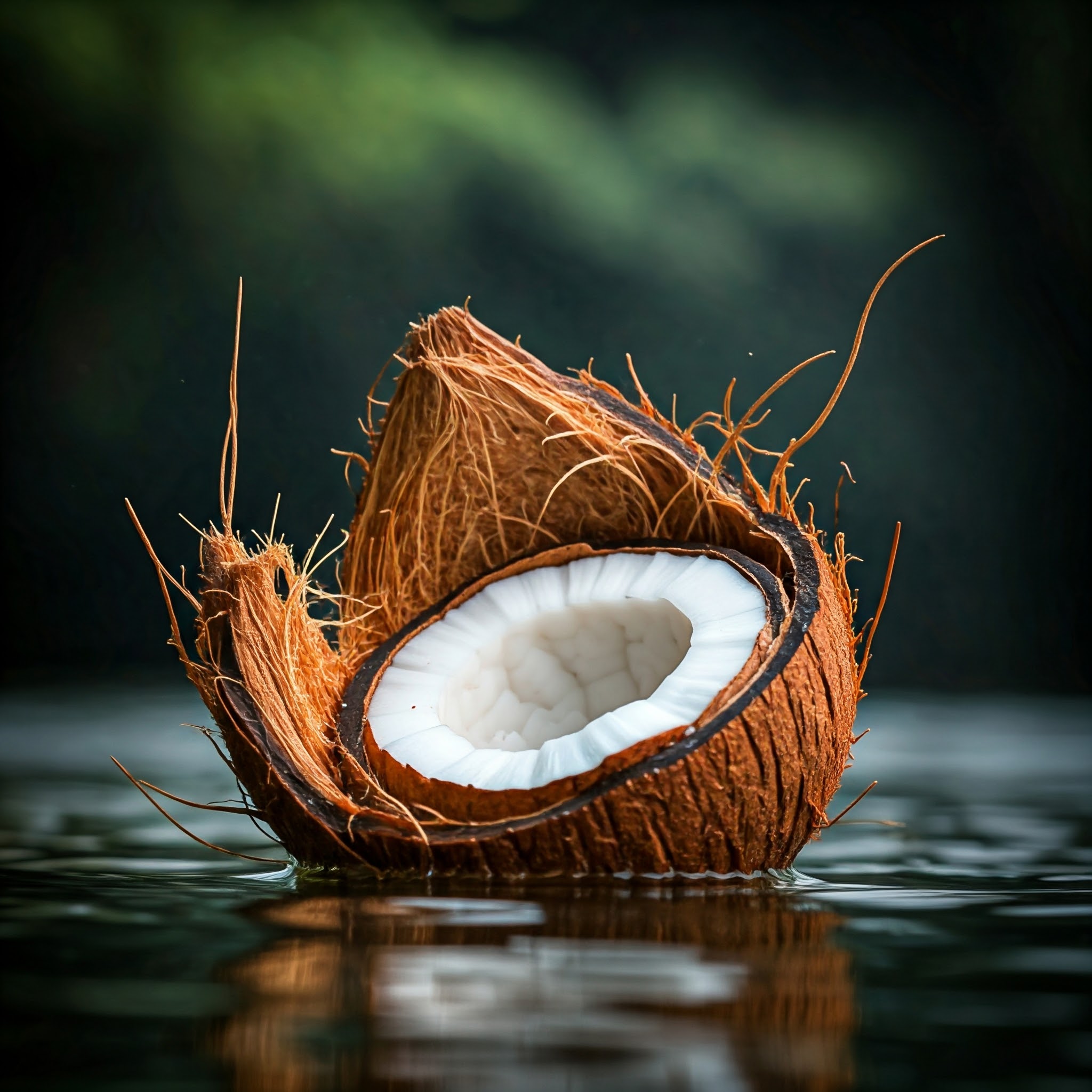 exterior of a cracked open coconut shell