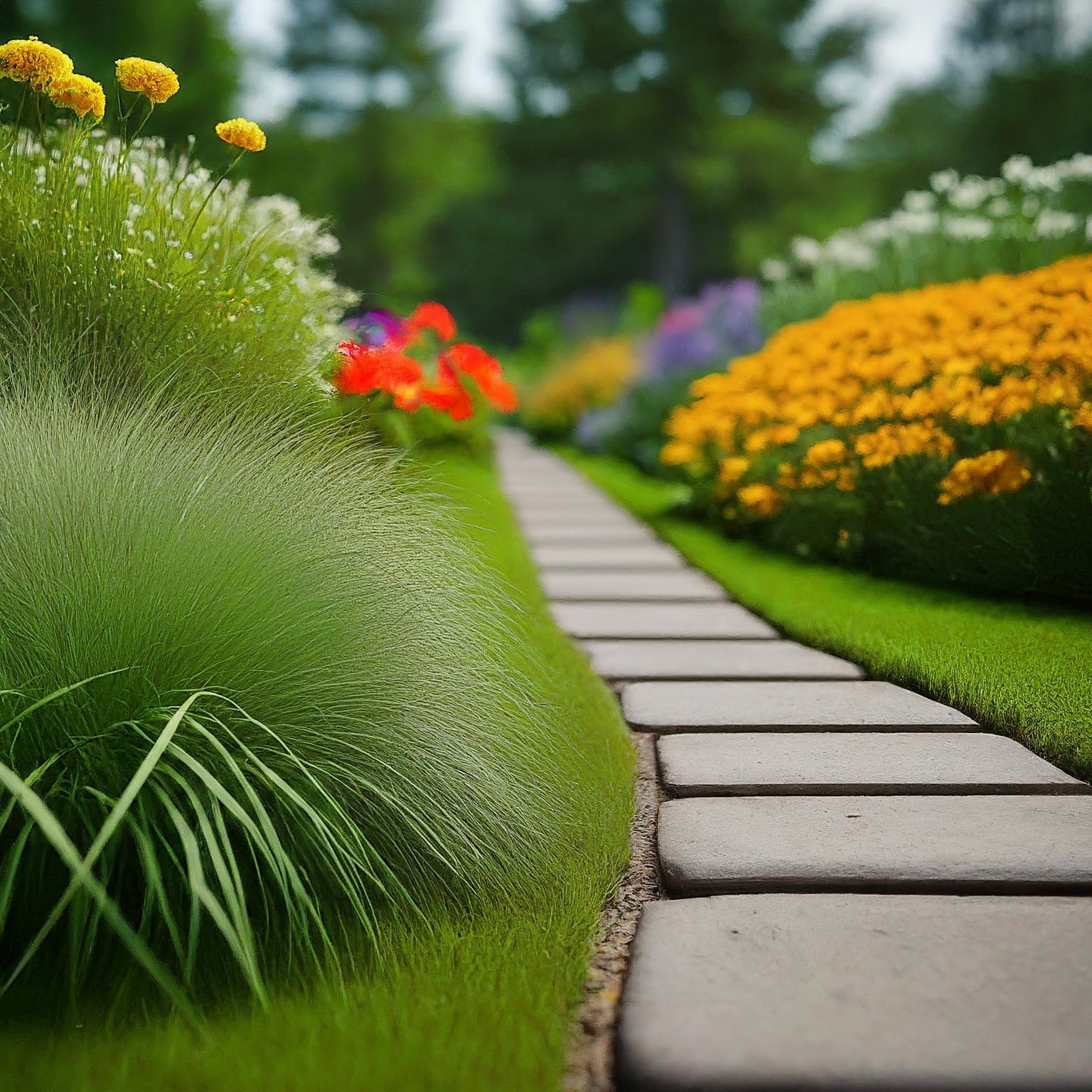 garden path lined with monkey grass