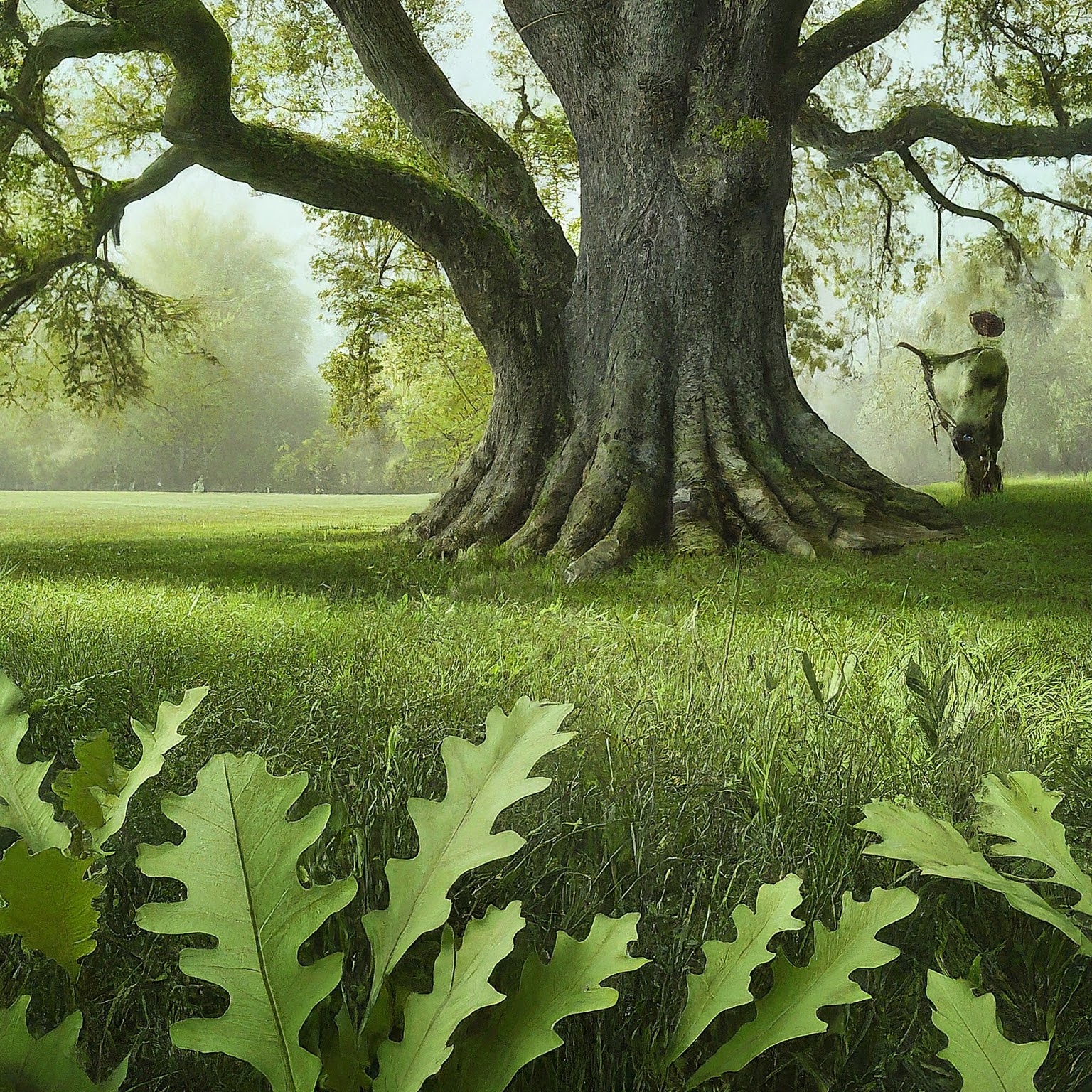 garden with both oak trees and lookalike weeds