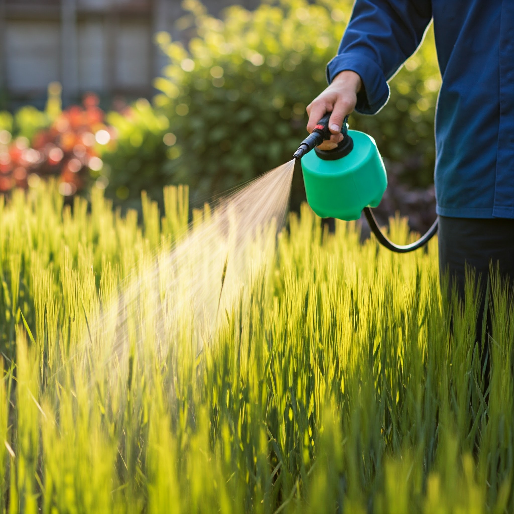 gardener carefully applying a targeted, selective herbicide