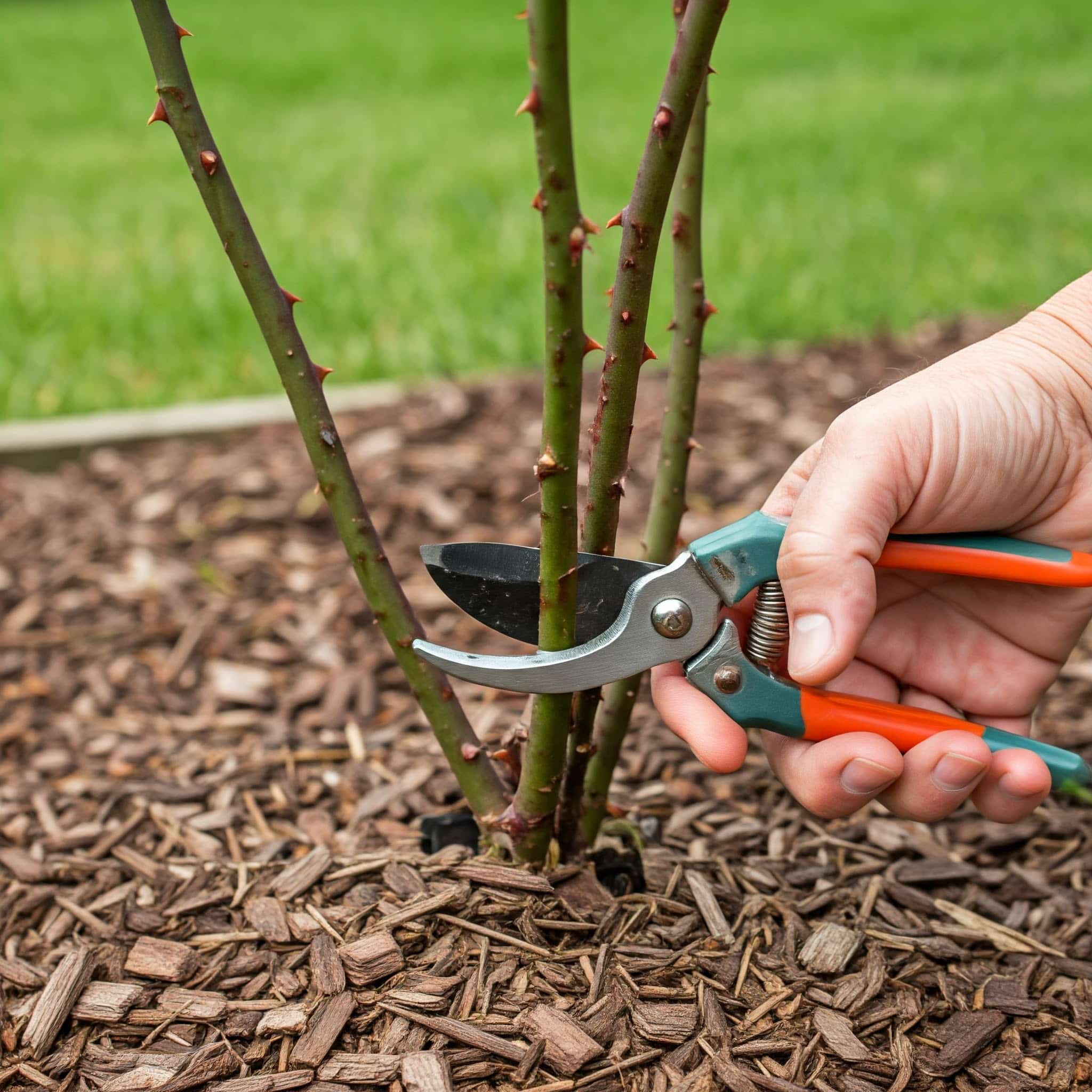 gardener gently pruning the canes