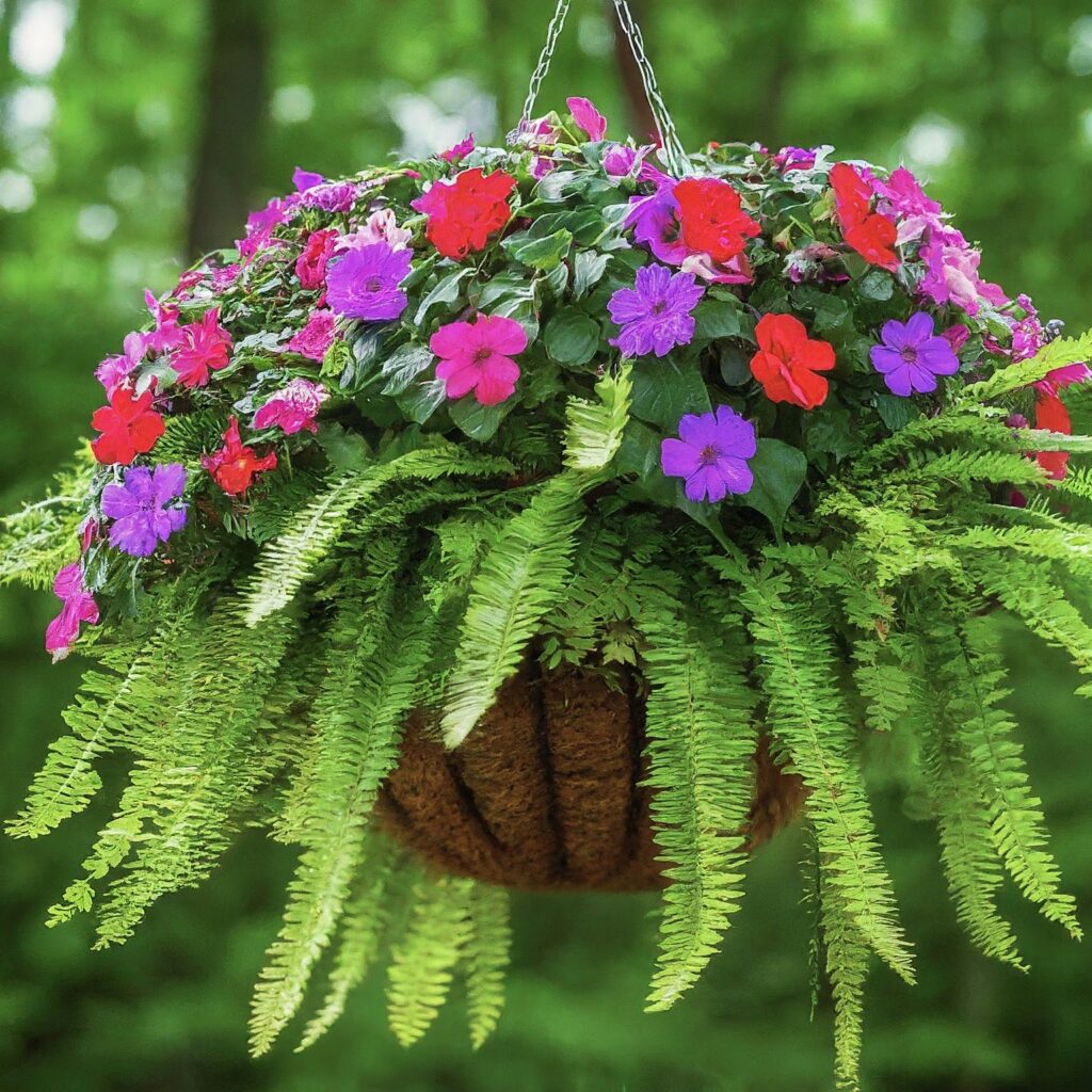 hanging basket flat overflowing with lush greenery