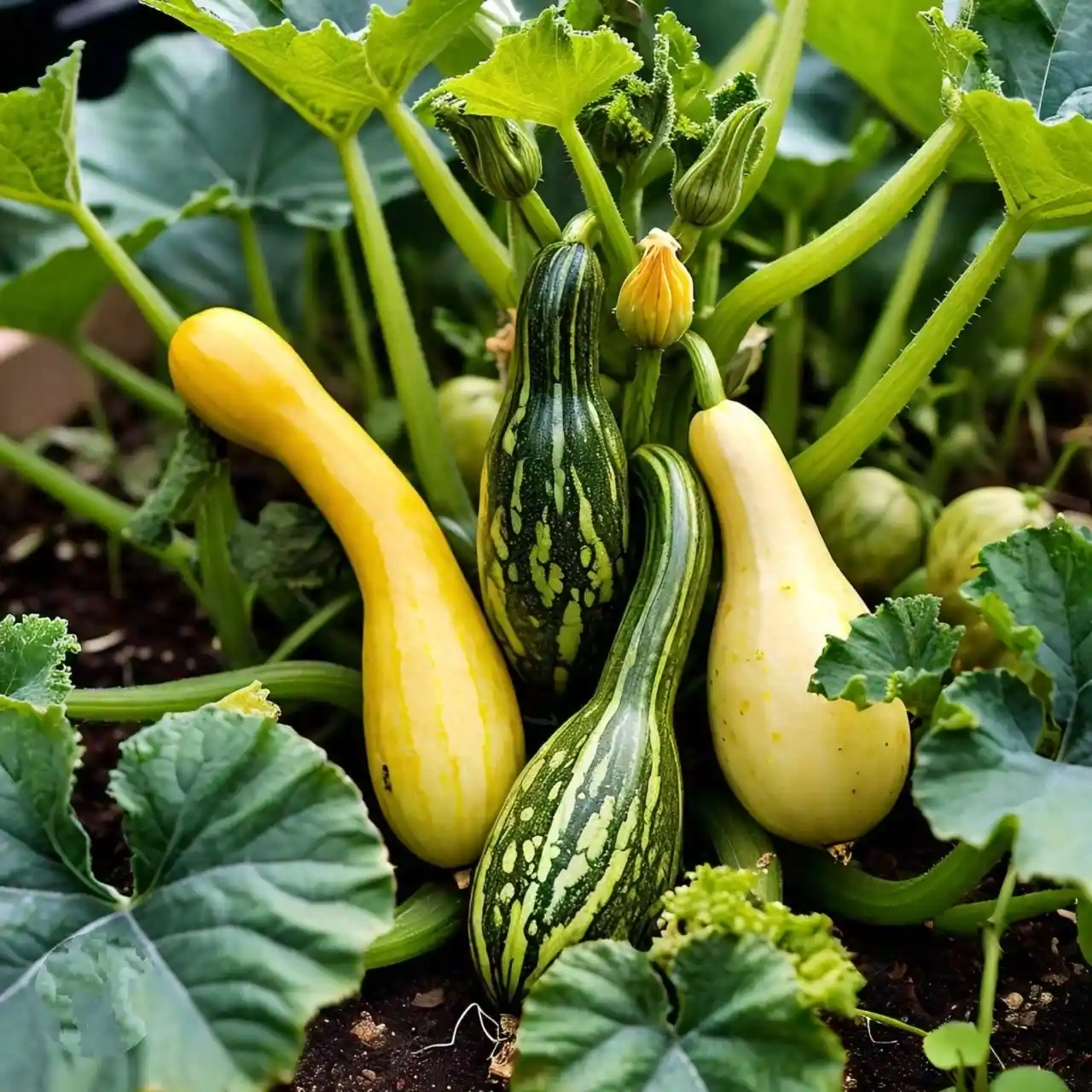 healthy Crookneck Squash plant