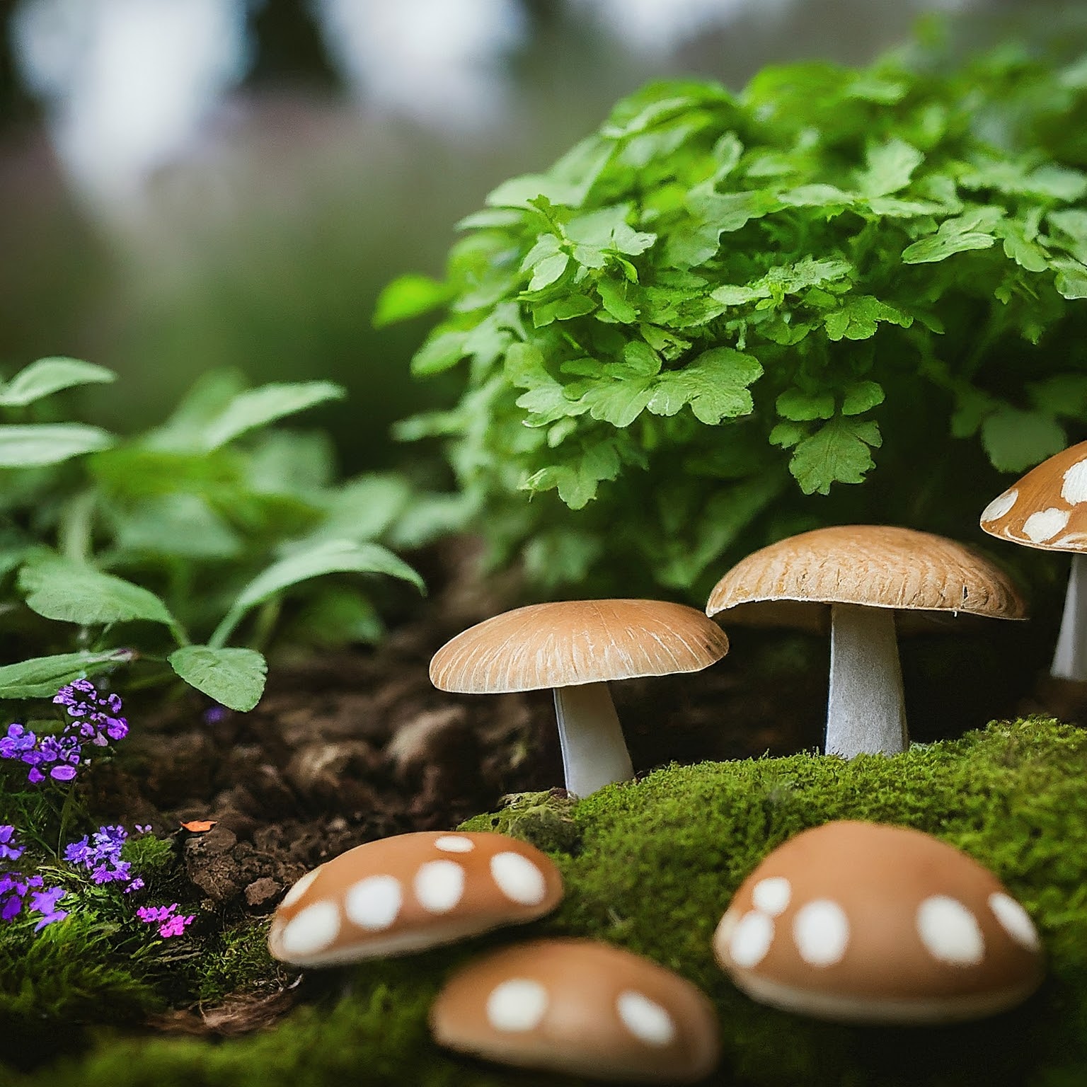 herb garden with a mushroom patch