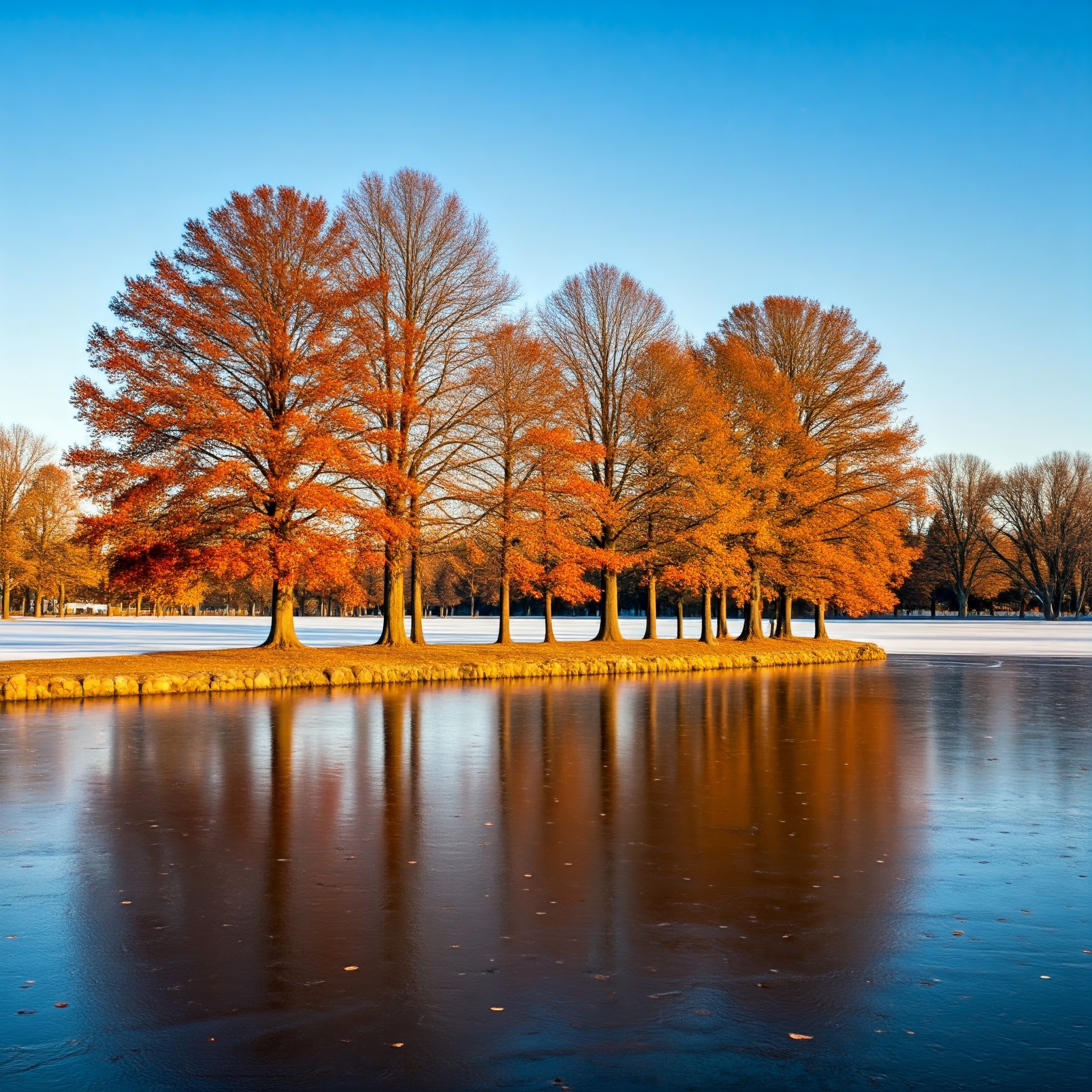 idyllic winter scene featuring a group of maple trees