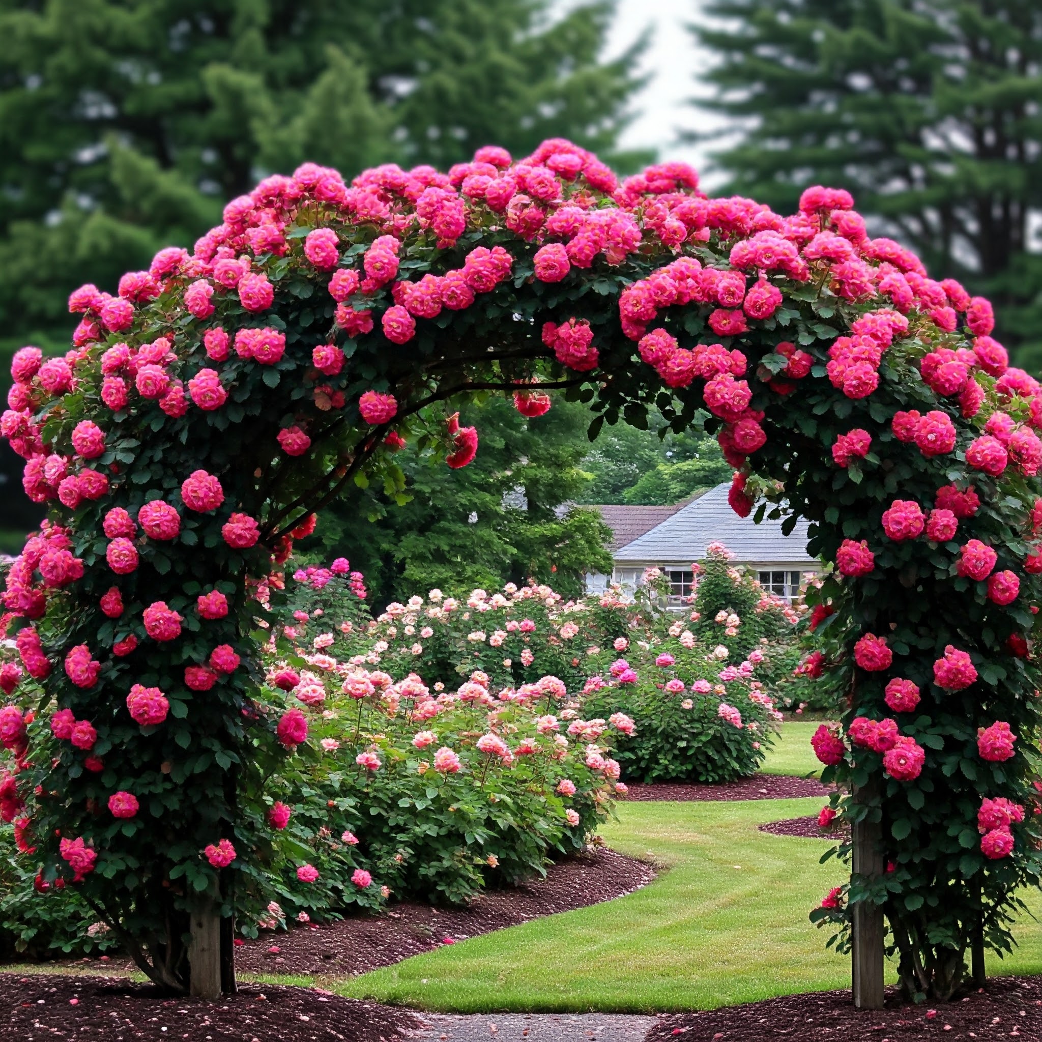 lush, rose-covered pergola