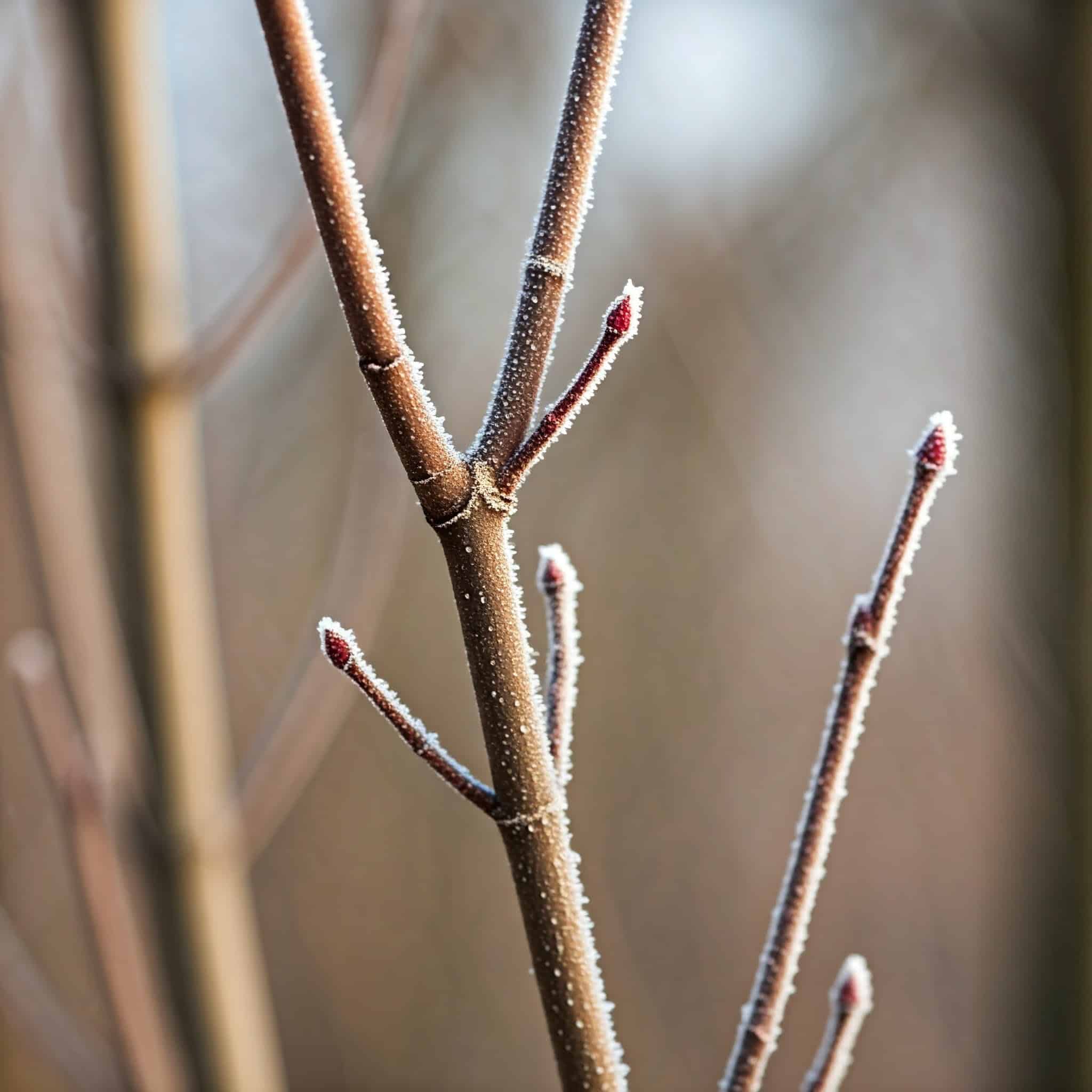 maple tree's frost-covered bark