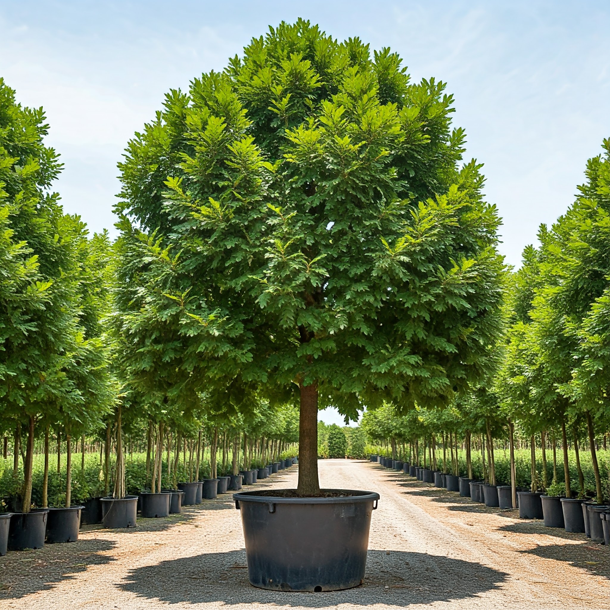 mature tree thriving in a spacious 25-gallon planter