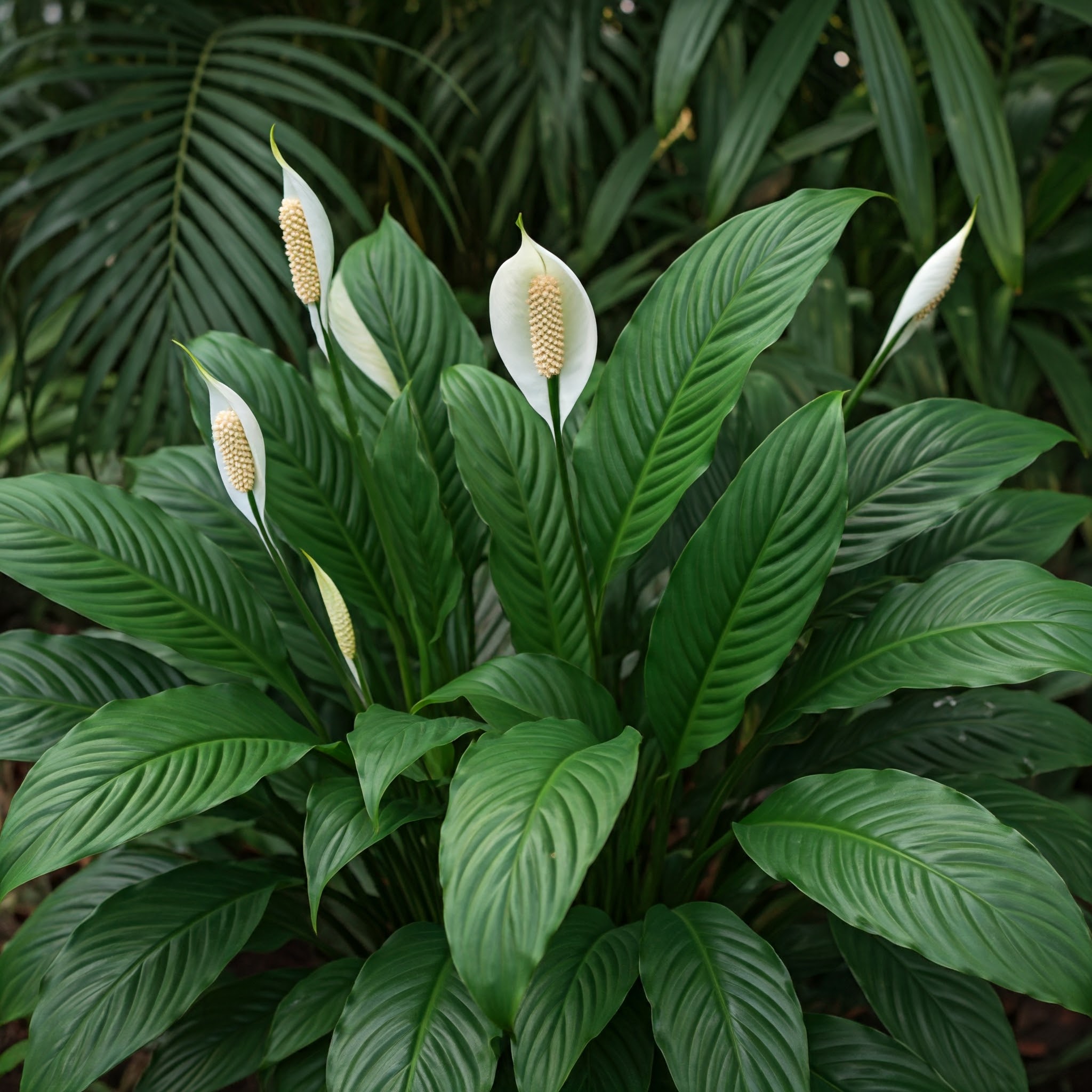 peace lily plant thriving in a shaded outdoor setting