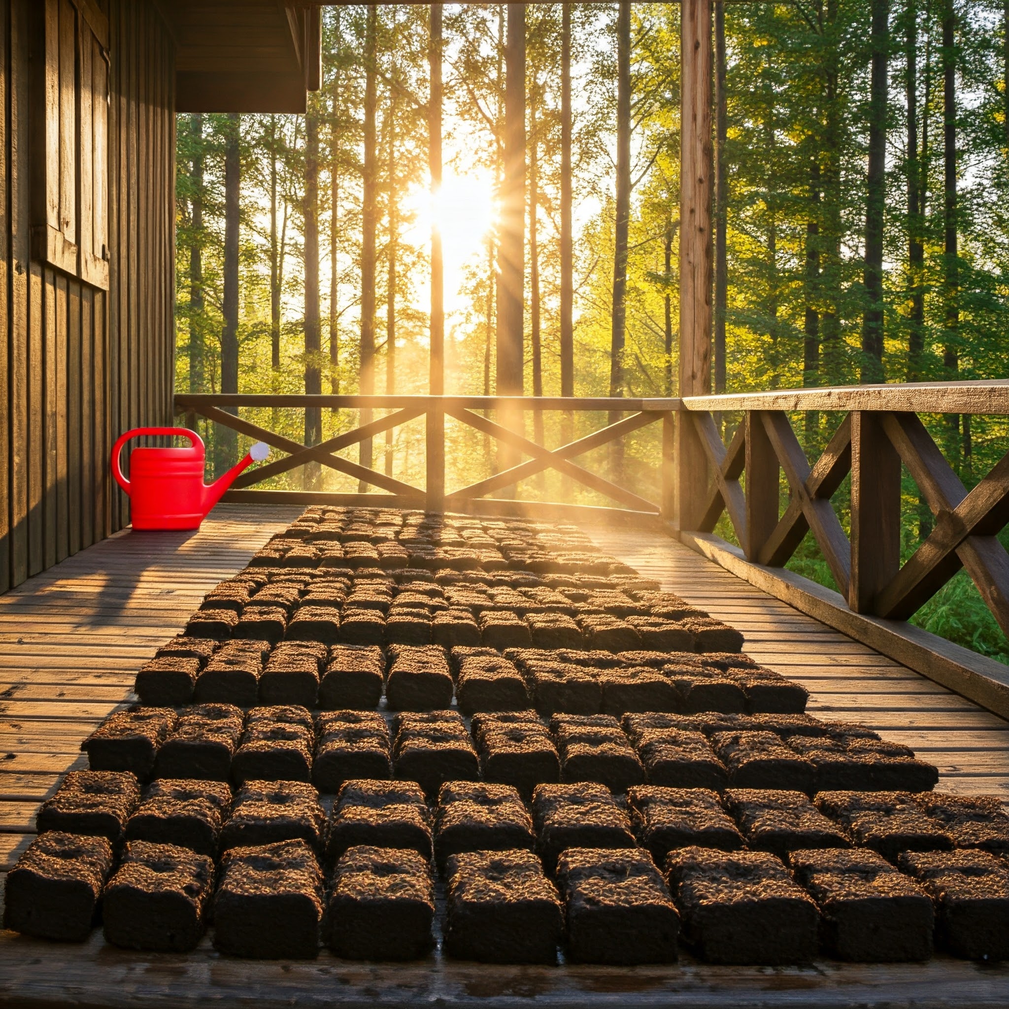 peat pods placed on a porch