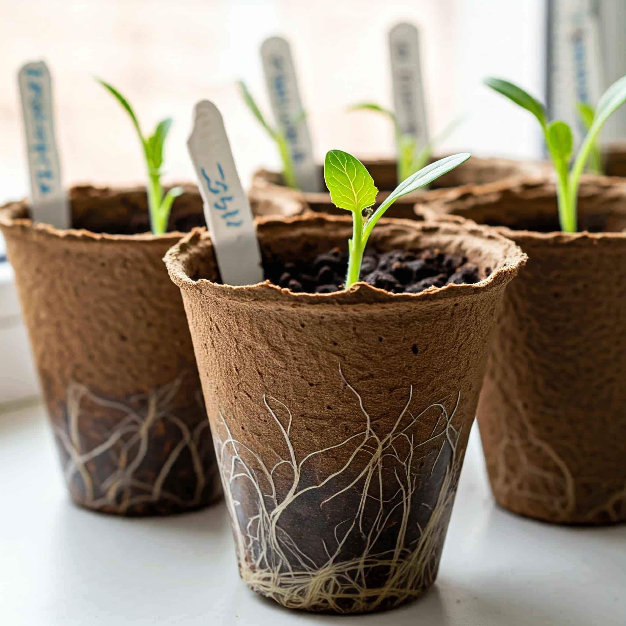 peat pots on a windowsill