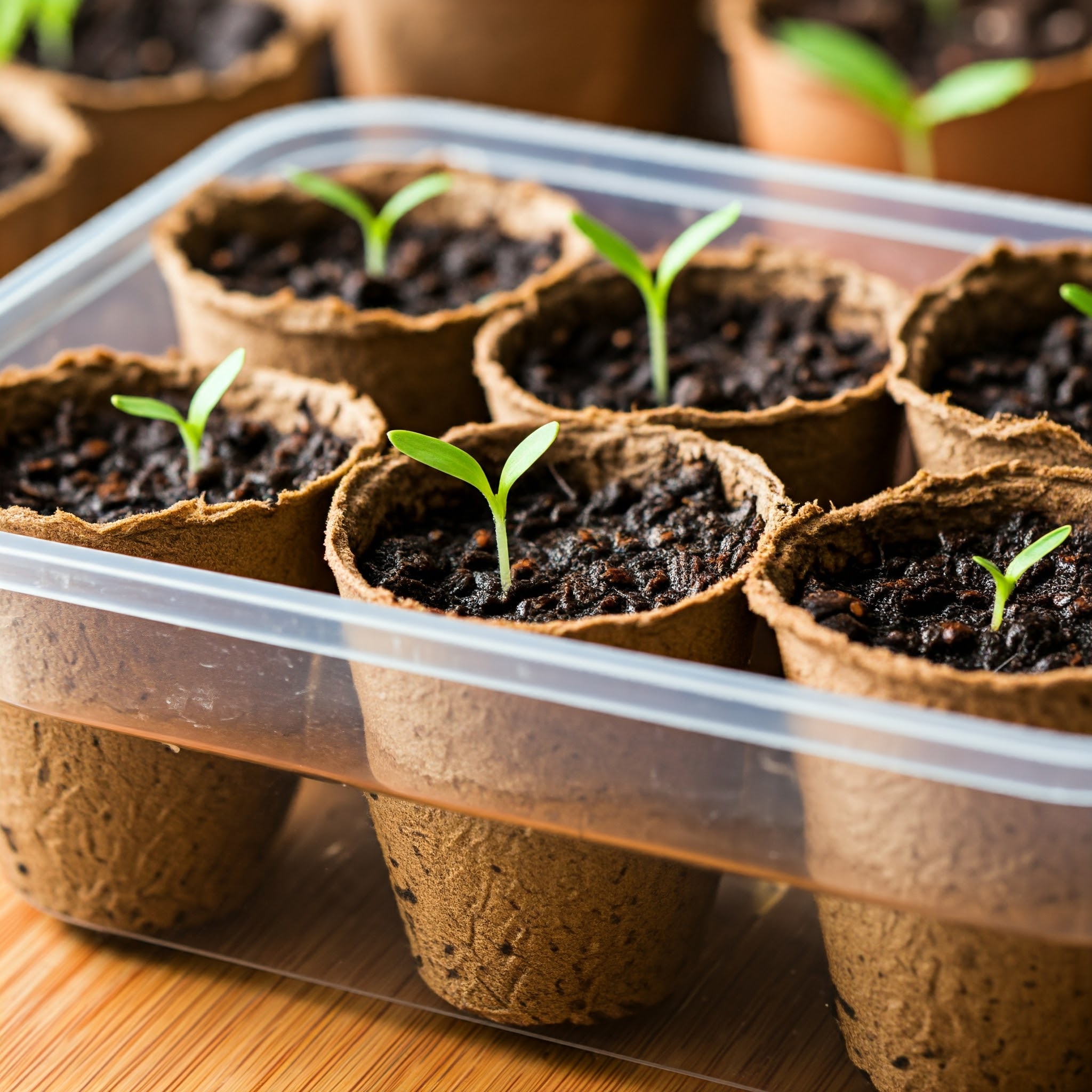 peat pots sitting in a plastic tray