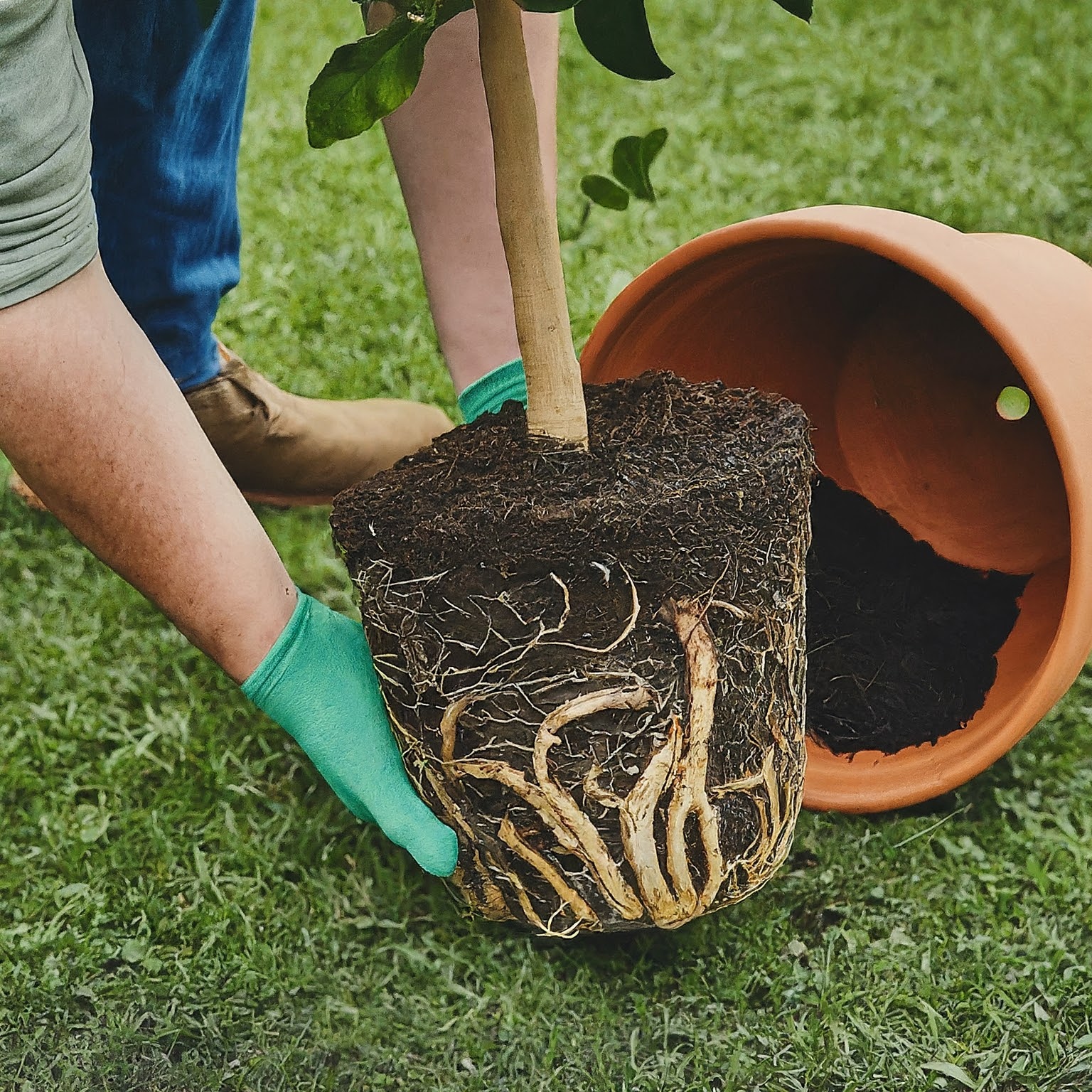 preparing to repot a lemon tree