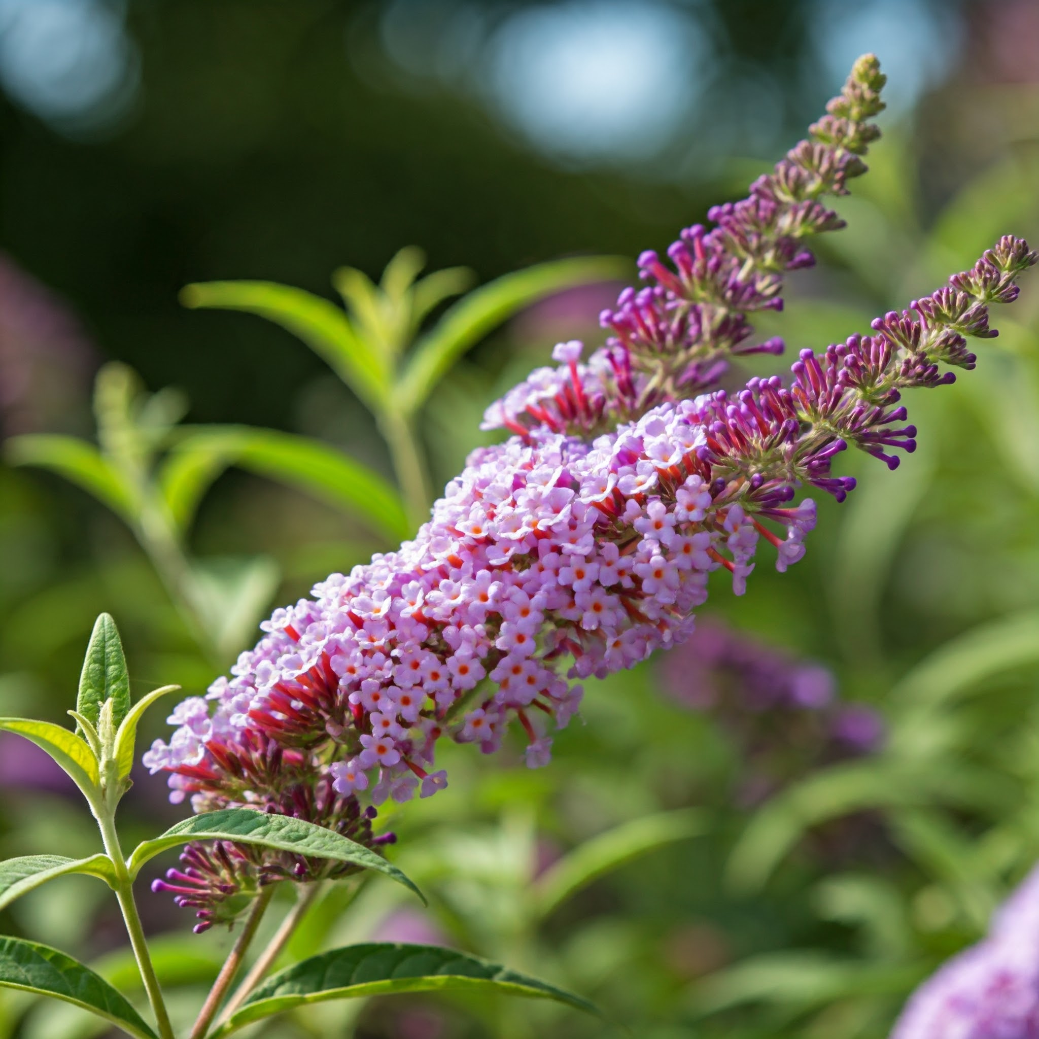 purple flowers and lush green foliage