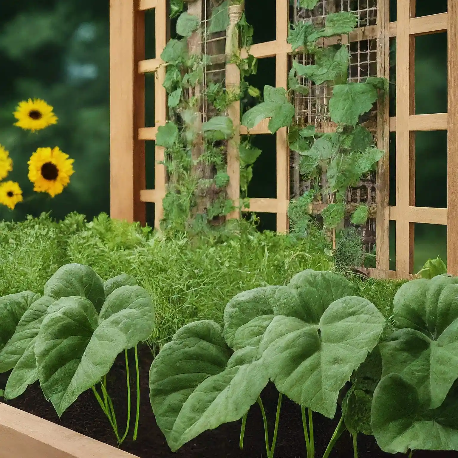 raised garden bed with a lattice trellis