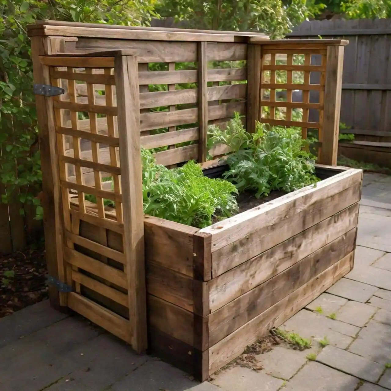 raised garden bed with a removable wooden fence