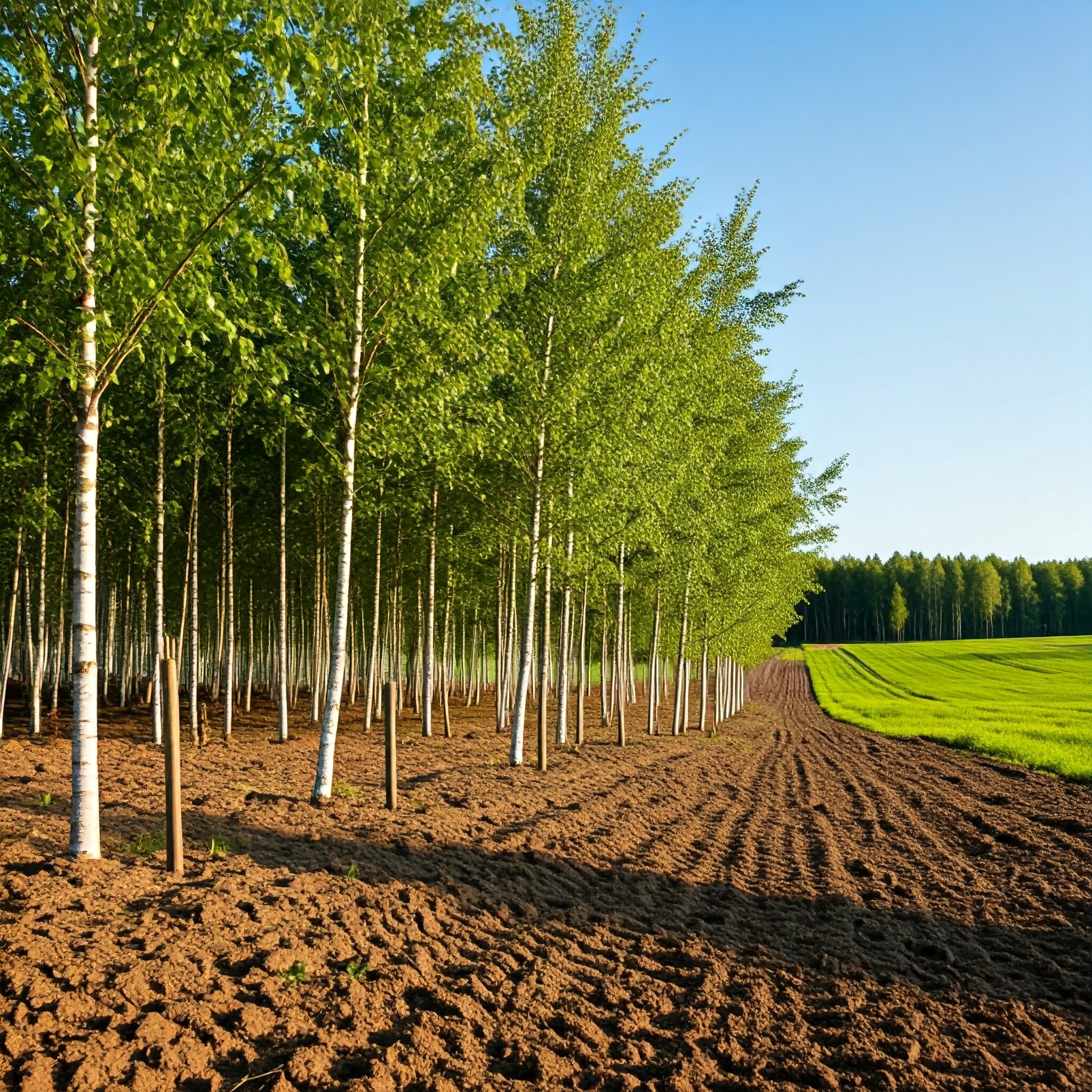 recently planted birch trees