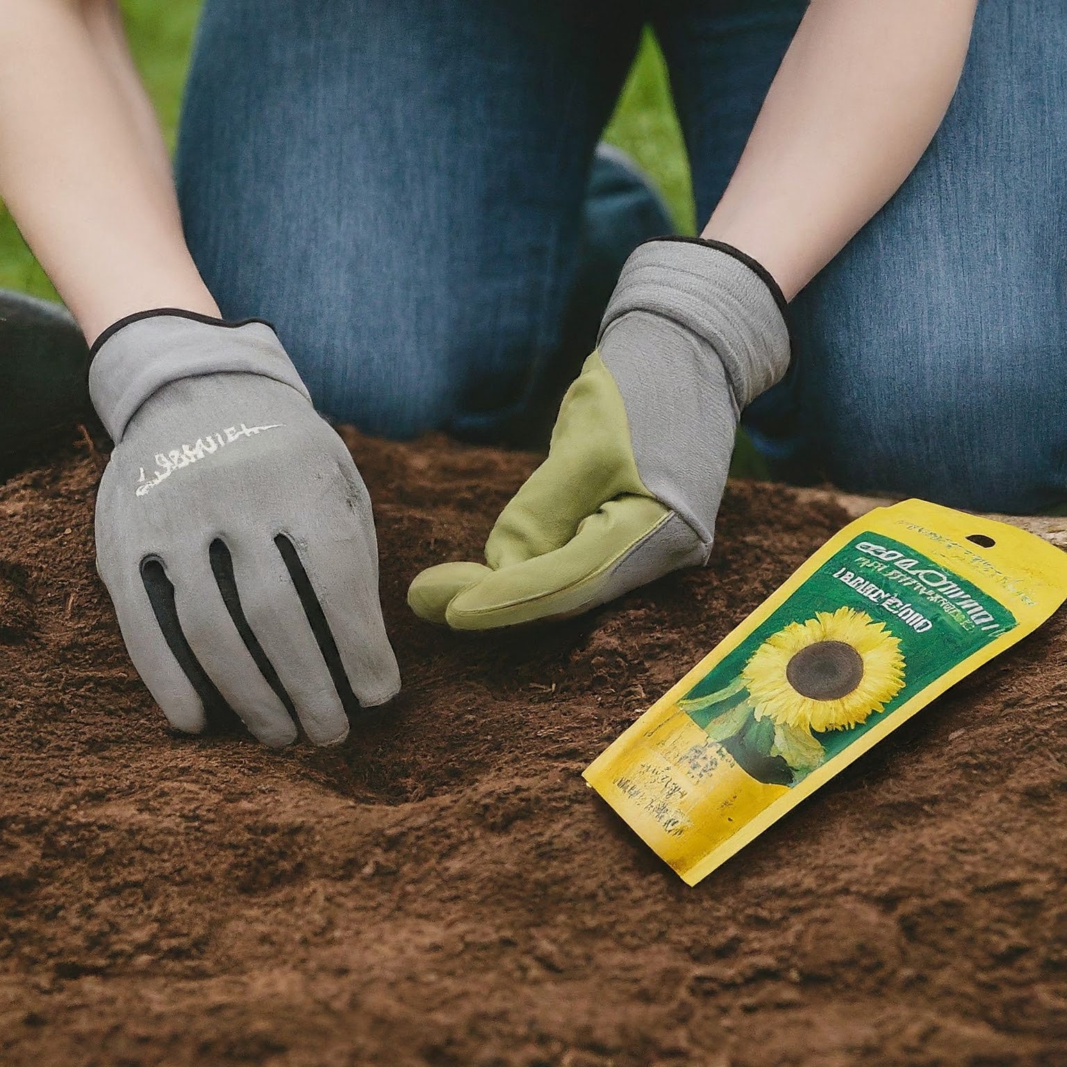 sowing sunflower seeds in individual holes