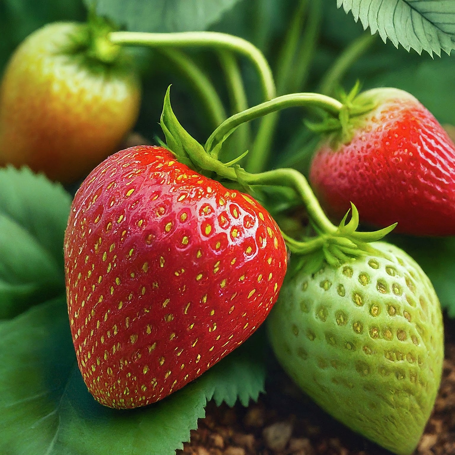 strawberry plant with several fruits