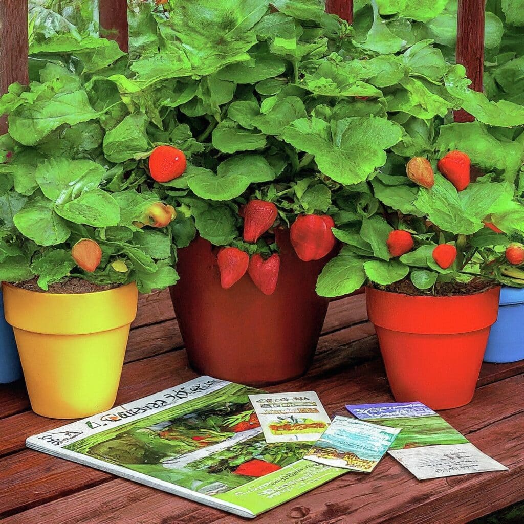 well-lit gardening bench filled with strawberry plant